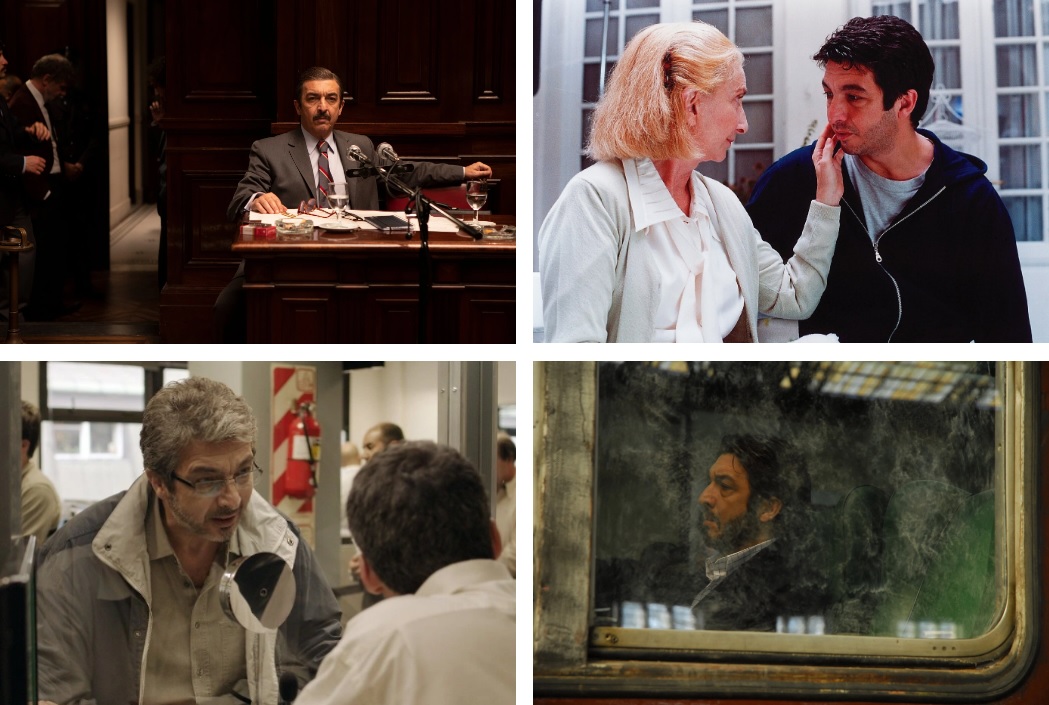 Películas de Darín nominadas por la Academia, en el sentido de las agujas del reloj desde arriba a la izquierda: "Argentina, 1985", "El hijo de la novia", "El secreto de sus ojos" y "Relatos salvajes".
