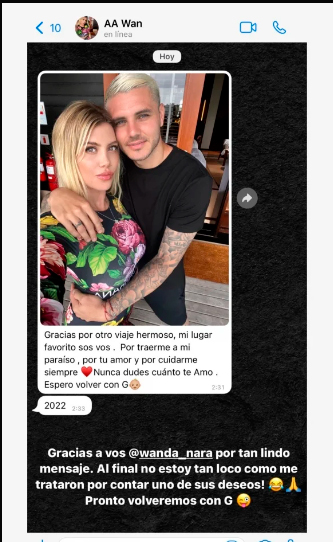 El mensaje de Wanda Nara que filtró Mauro Icardi (Foto: Instagram)