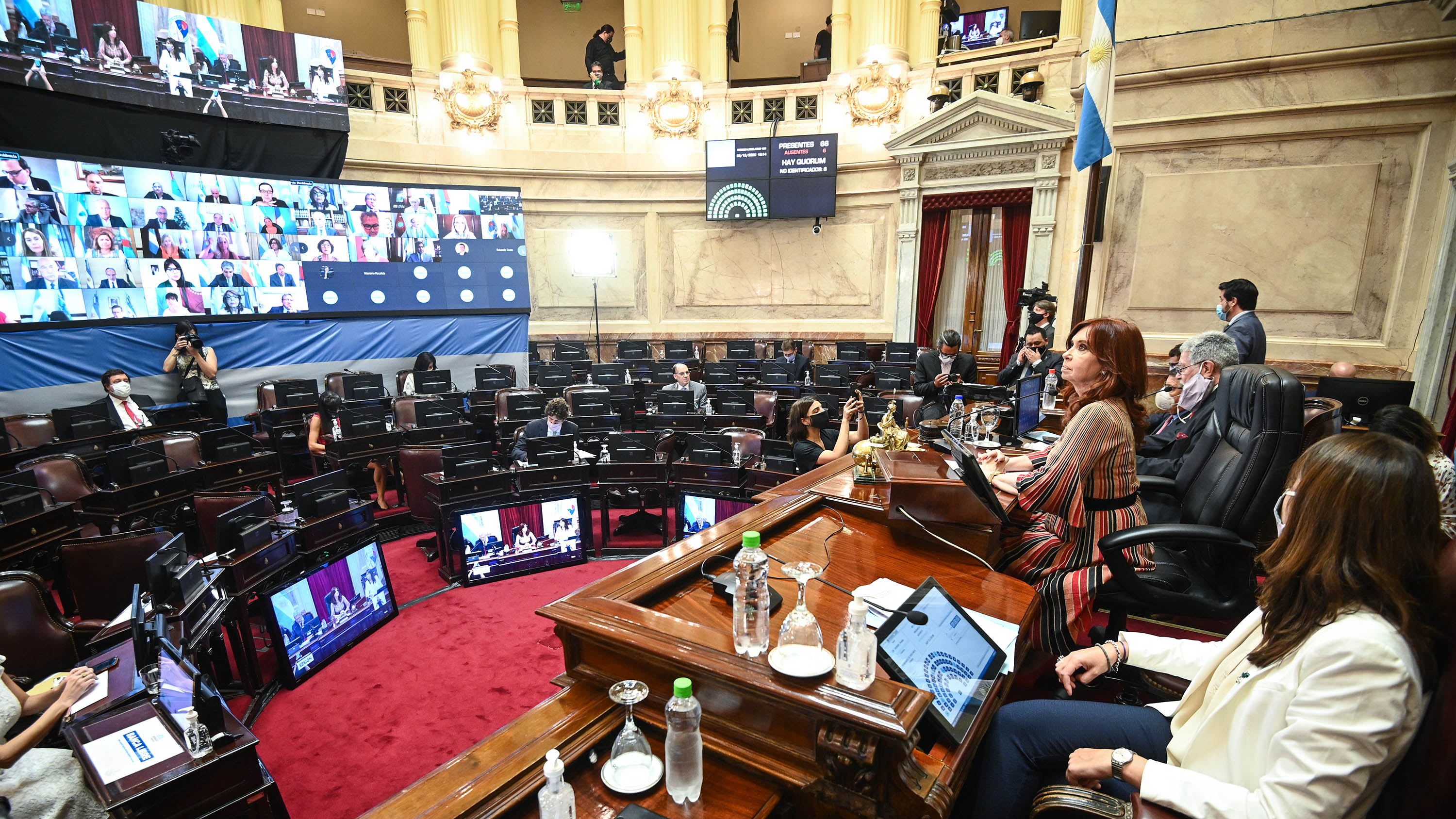 Cristina Kirchner presidiendo la sesión durante la noche
