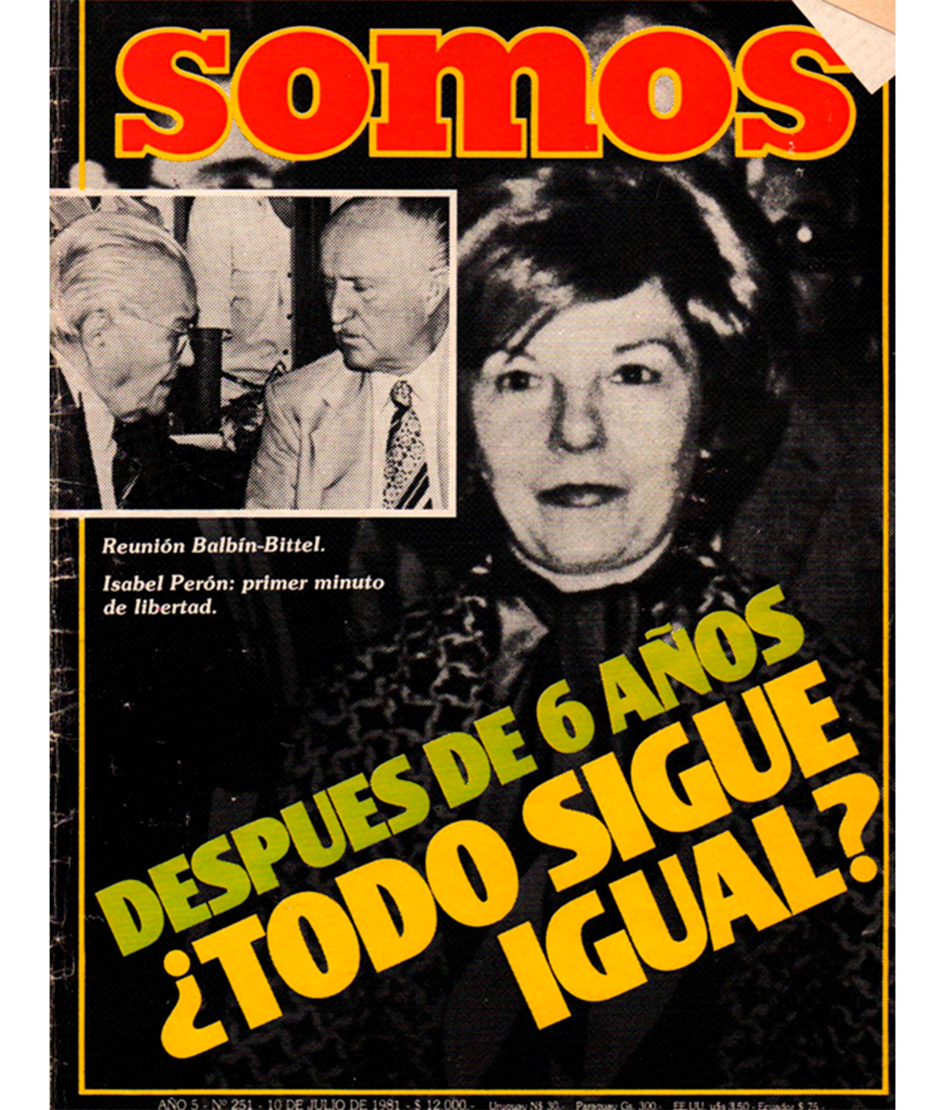 Tapa del semanario “Somos” del 10 de julio de 1981