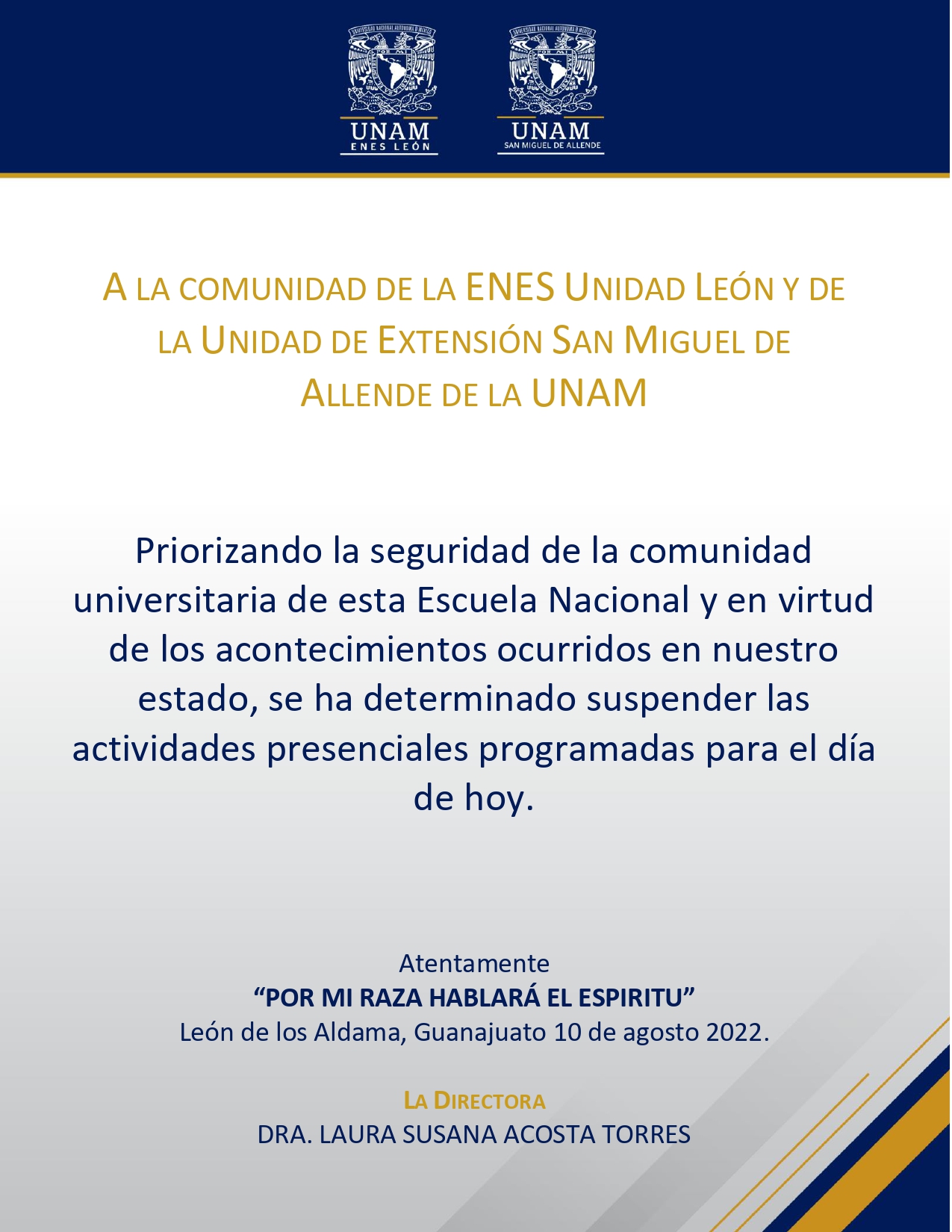 ENES León from UNAM also announced the cancellation of classes.  (Photo: Facebook ENES Leon, UNAM)