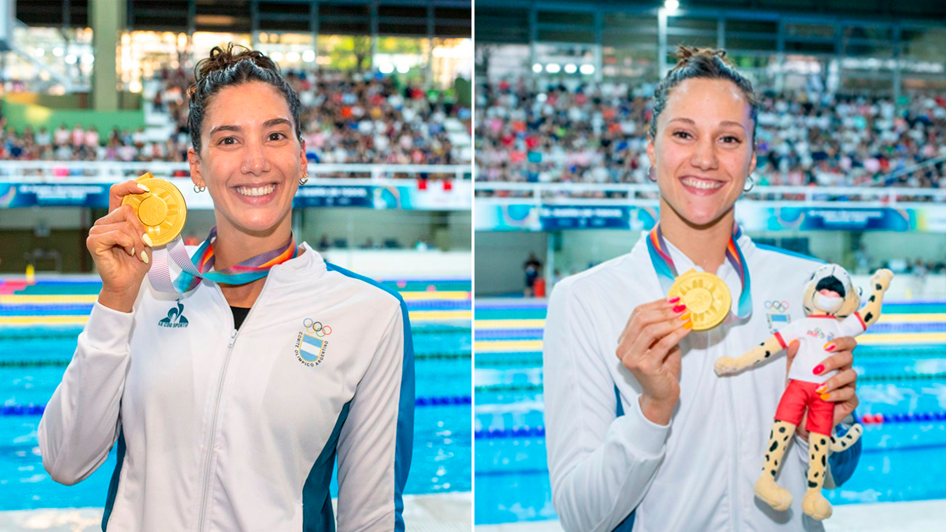 Swimming gold: Florencia Perotti over 400 meters combined and Andrea Berrino over 100 meters back (@PrensaCOA)