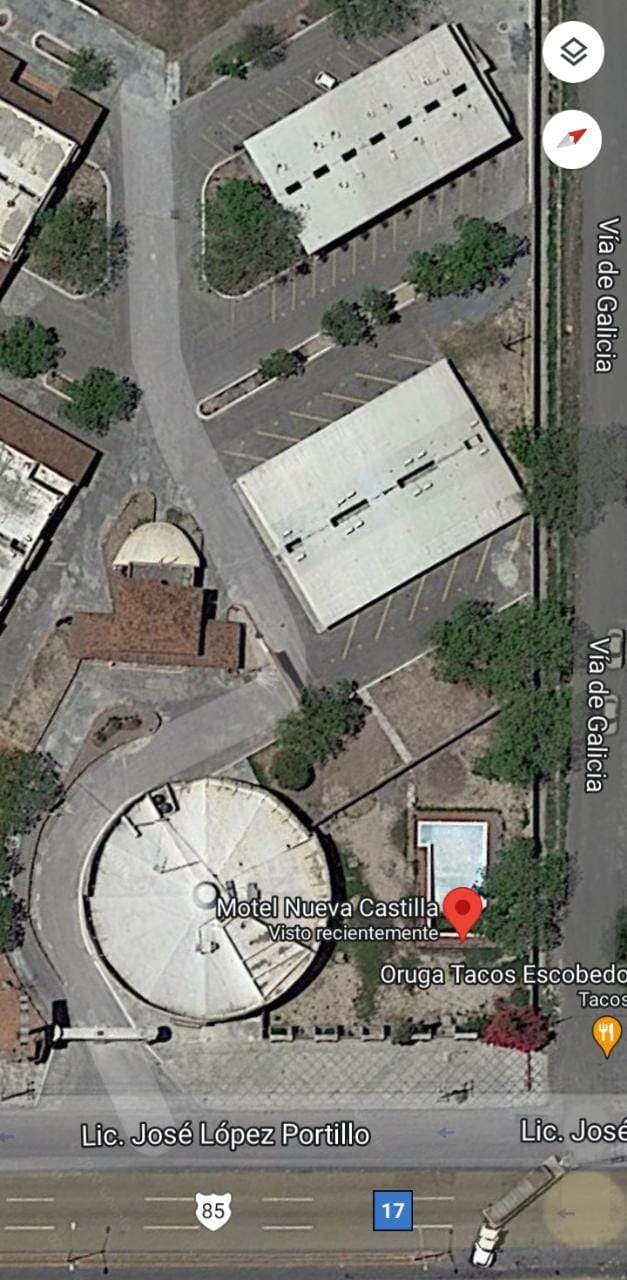 Foto aérea del motel Nueva Castilla donde fue encontrado el cuerpo de la joven de 18 años (Foto: Google Maps)