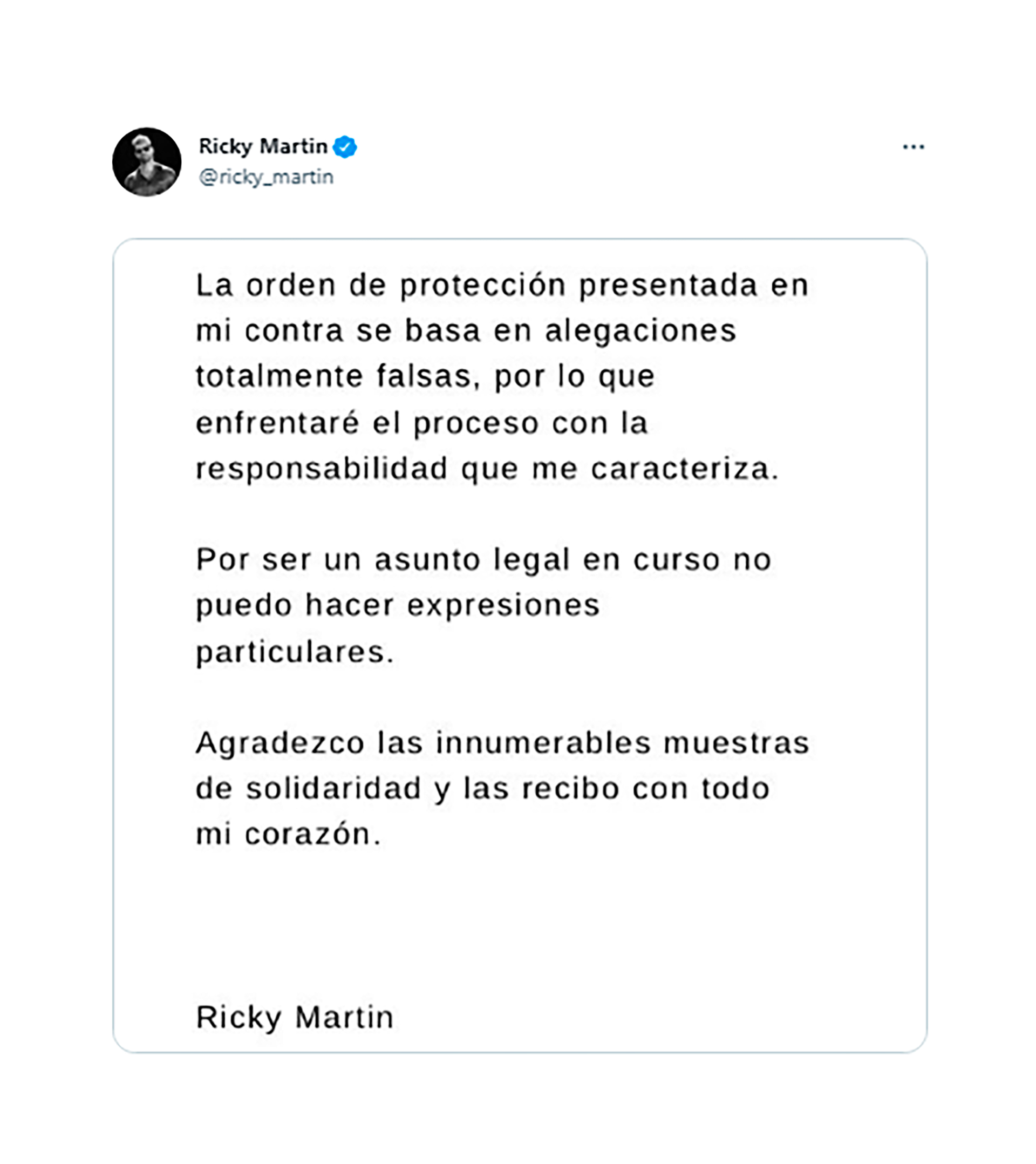 El comunicado de Ricky Martin en Twitter