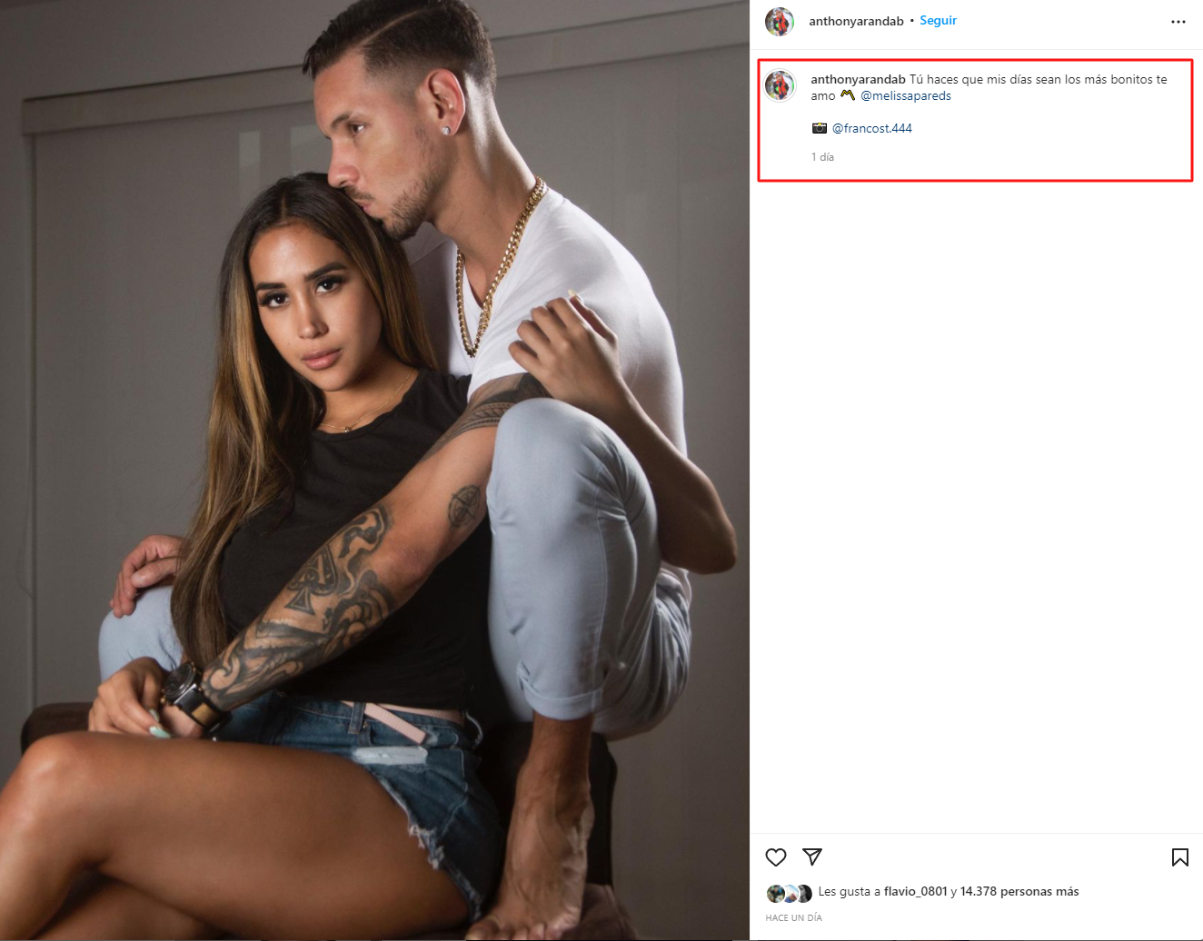 Anthony Aranda le dedica romántico mensaje a Melissa Paredes. (Foto: Instagram)