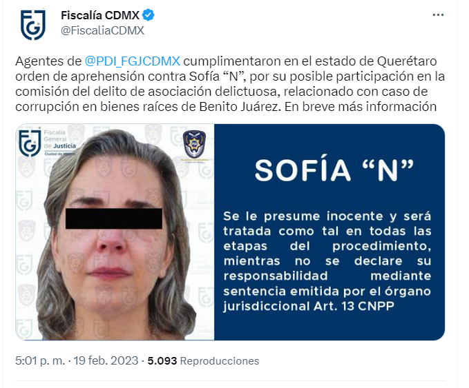 La detención fue informada por la Fiscalía CDMX (Foto: captura de pantalla/Twitter/@FiscaliaCDMX)