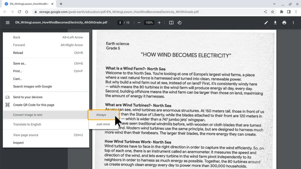 El navegador permitirá convertir imágenes en texto para facilitar su lectura.