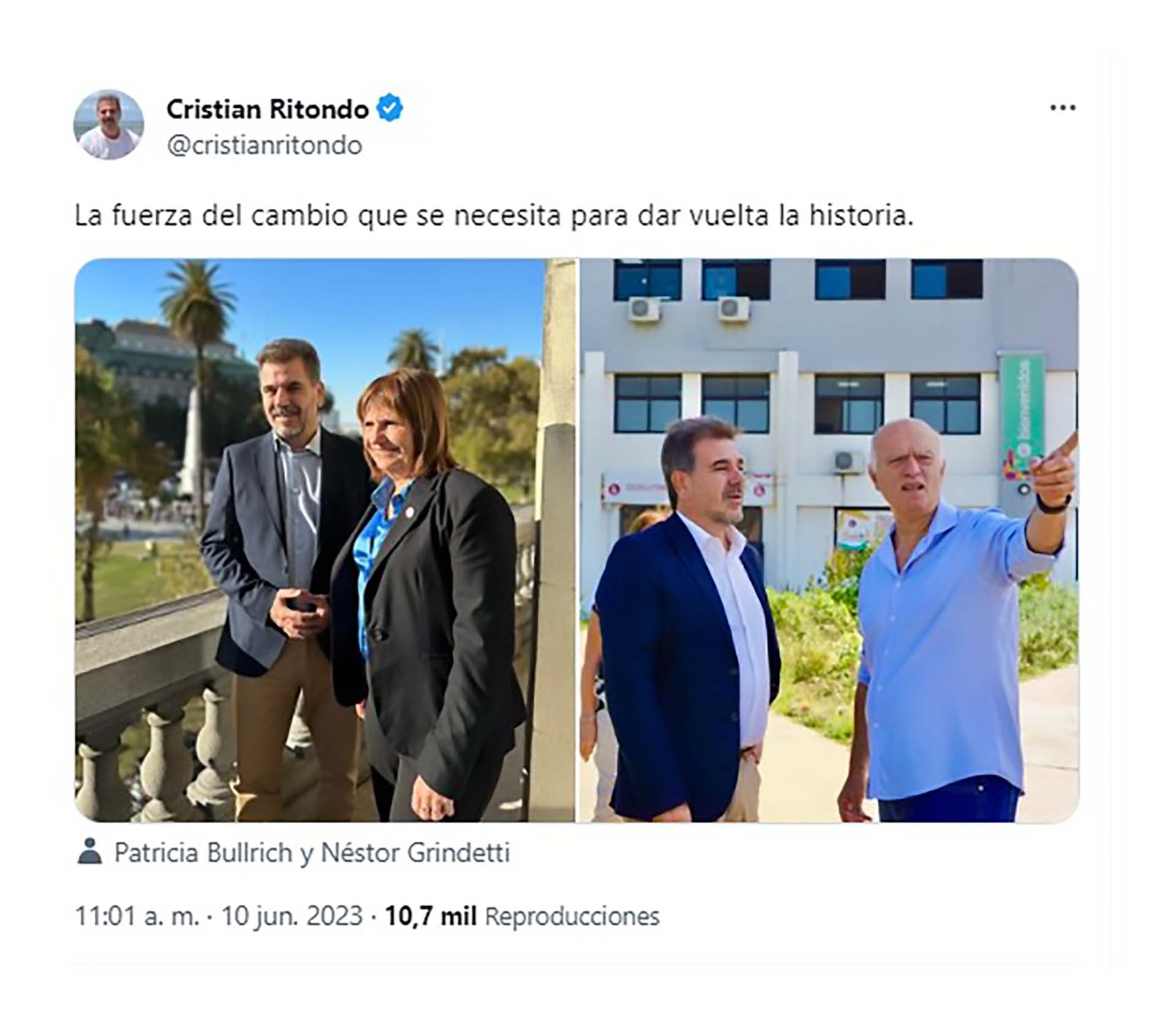 El tuit de Cristian Ritondo
