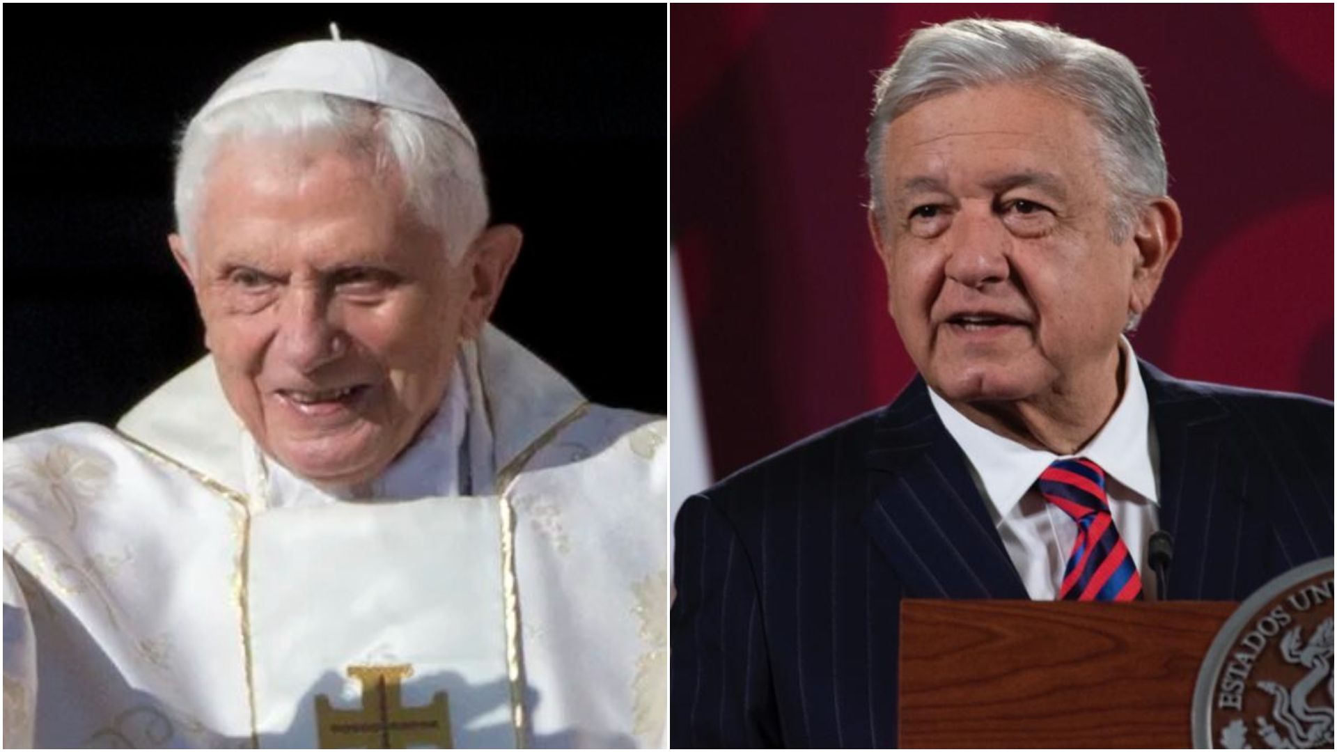 López Obrador recordó la visita de Benedicto XVI a México, en 2012. (AP Foto/Andrew Medichini y Presidencia)