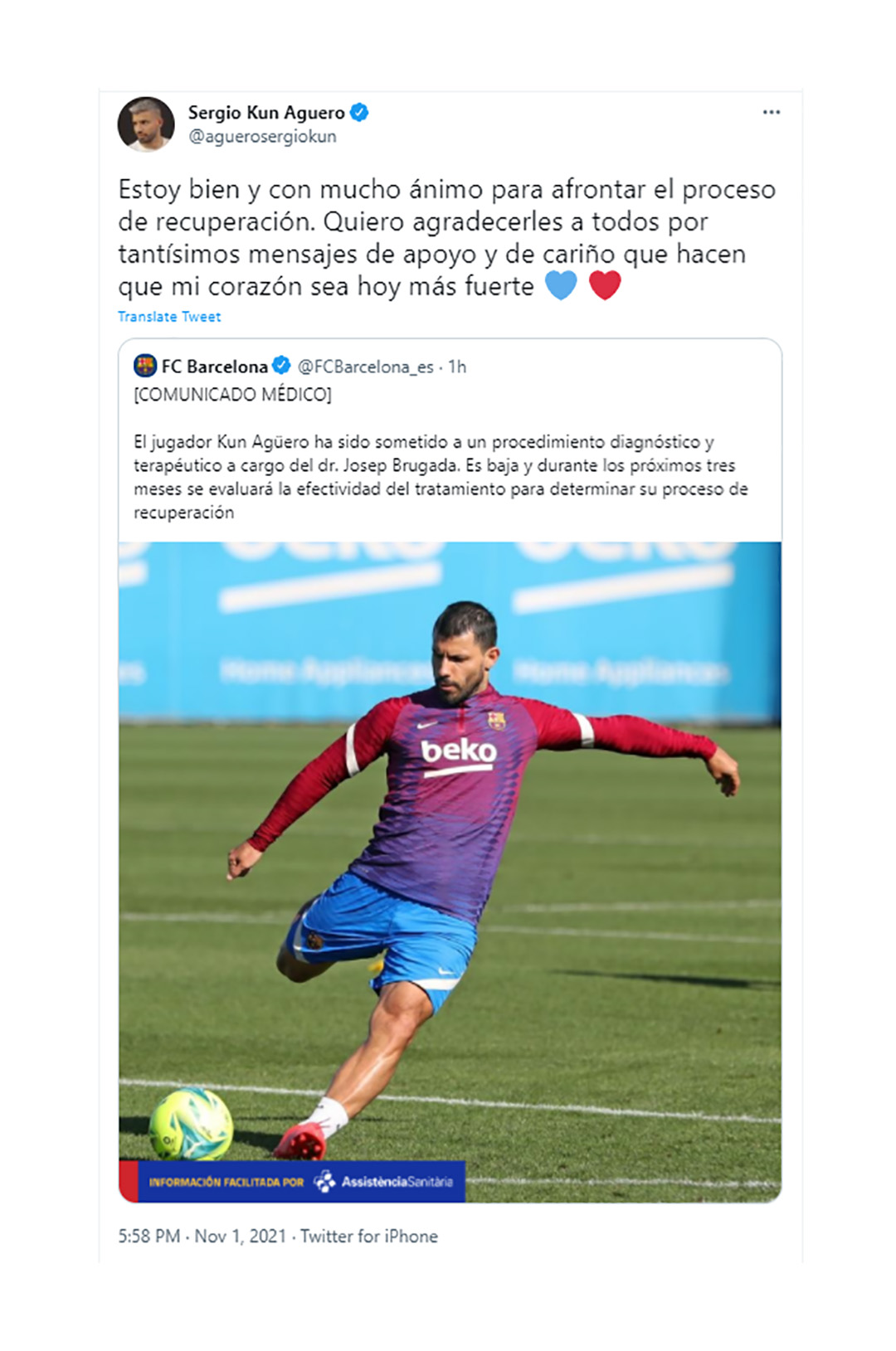 El Kun Agüero Habló Tras Sufrir La Arritmia Cardíaca “estoy Bien Y Con