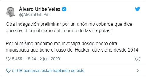 Respuesta de Uribe a la investigación preliminar de la Corte Suprema