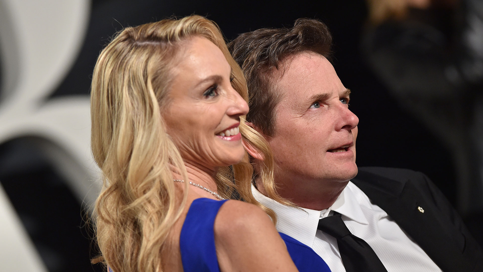   Michael J. Fox with his wife Tracy Pollan (Photo by Axelle/Bauer-Griffin/FilmMagic)