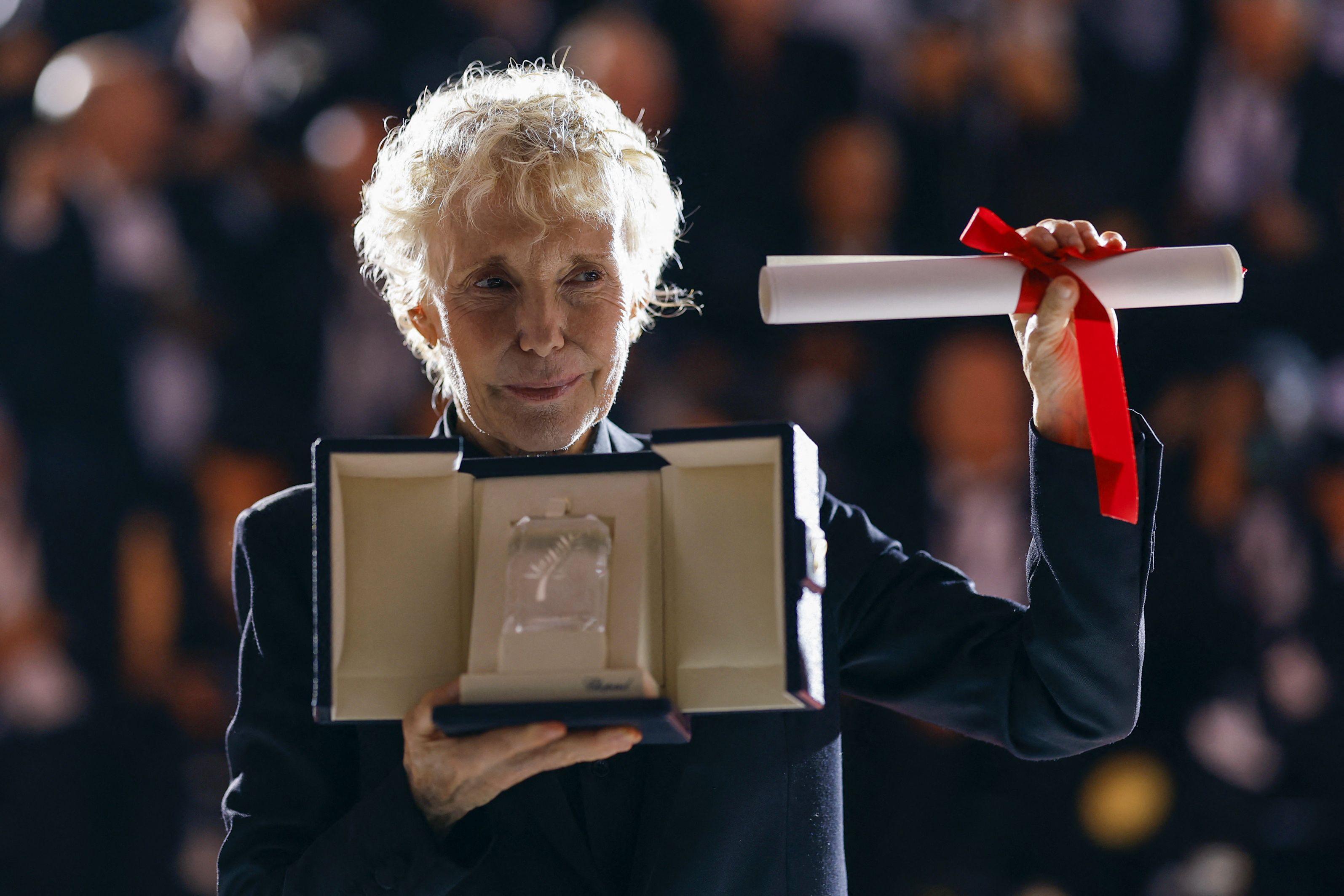 Claire Denis, co-winner of the Grand Jury Prize for the film "Stars at Noon". REUTERS/Stephane Mahe