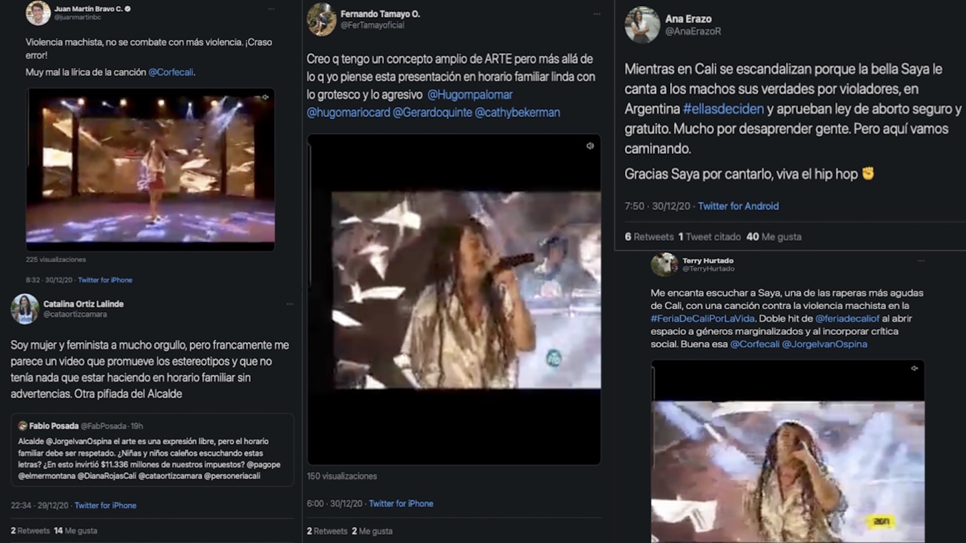 Reacciones de funcionarios públicos caleños ante presentación de 'La Saya' en la Feria de Cali 2020 / (Twitter).