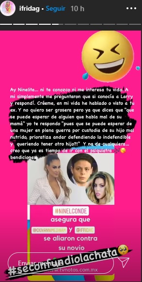 Frida Sofía criticó a Ninel Conde y dijo que sólo quería advertirle lo que Ramos había intentado hacer con ella (Captura de Pantalla: Instagram @ifridag)