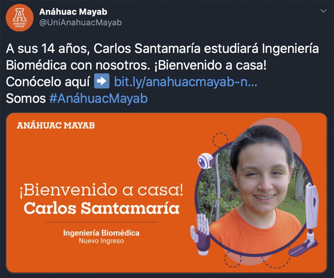 La nueva escuela de Carlos Santamaría comunicó sobre su llegada  (Foto: Twitter@UniAnahuacMayab)