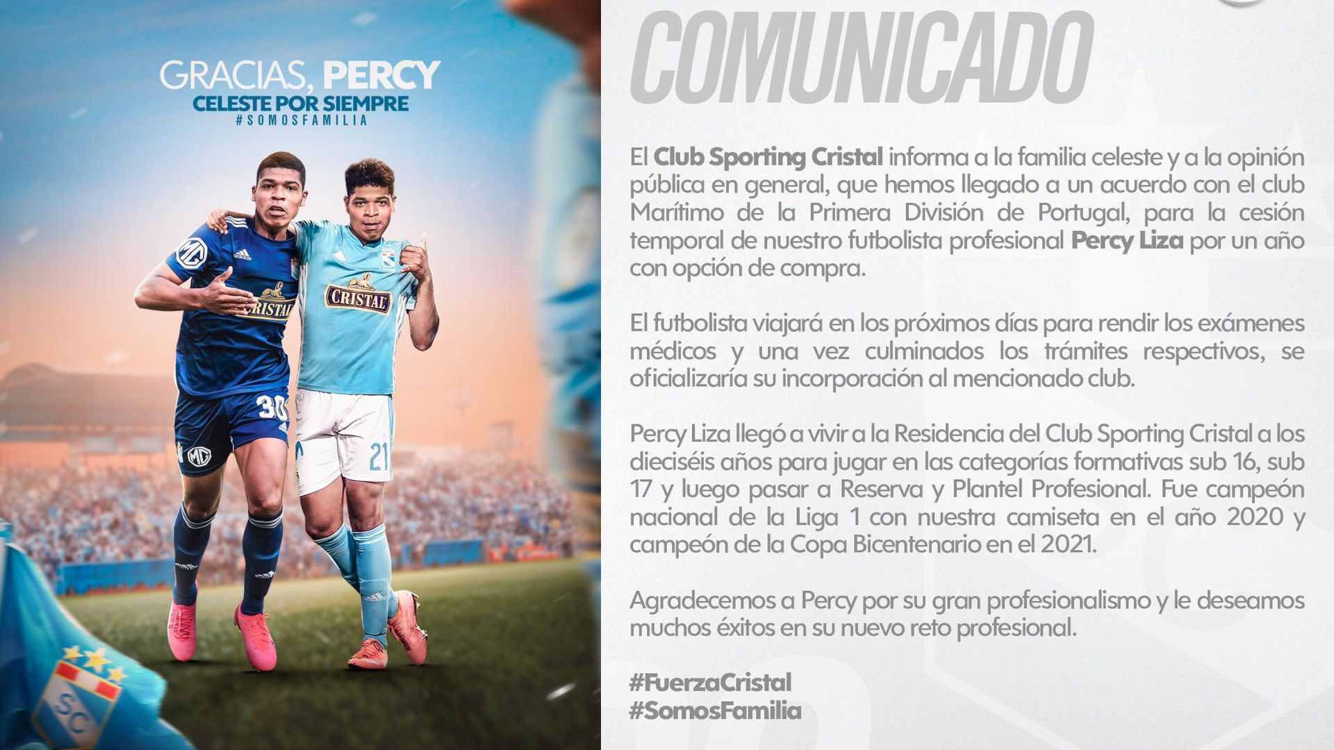 A declaração do Sporting Cristal sobre a contratação de Percy Liza e o seu gráfico de despedida