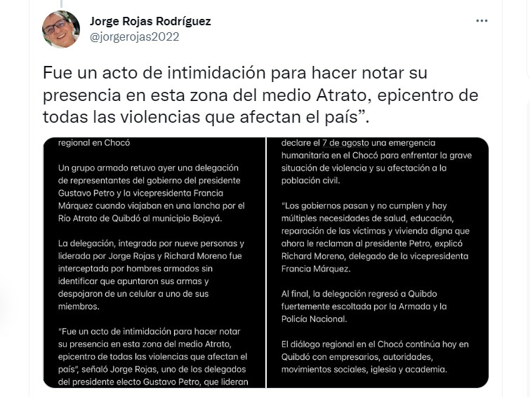 Jorge Rojas en Twitter