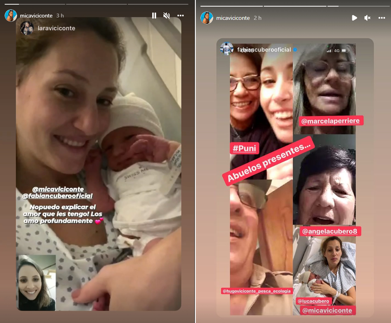 Presentación virtual: Mica Viciconte posó junto a Luca durante varias videollamadas con sus familiares