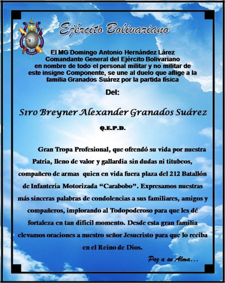 El mensaje de duelo del Ejército ante la muerte del S1 Breyner Alexander Franados Suárez