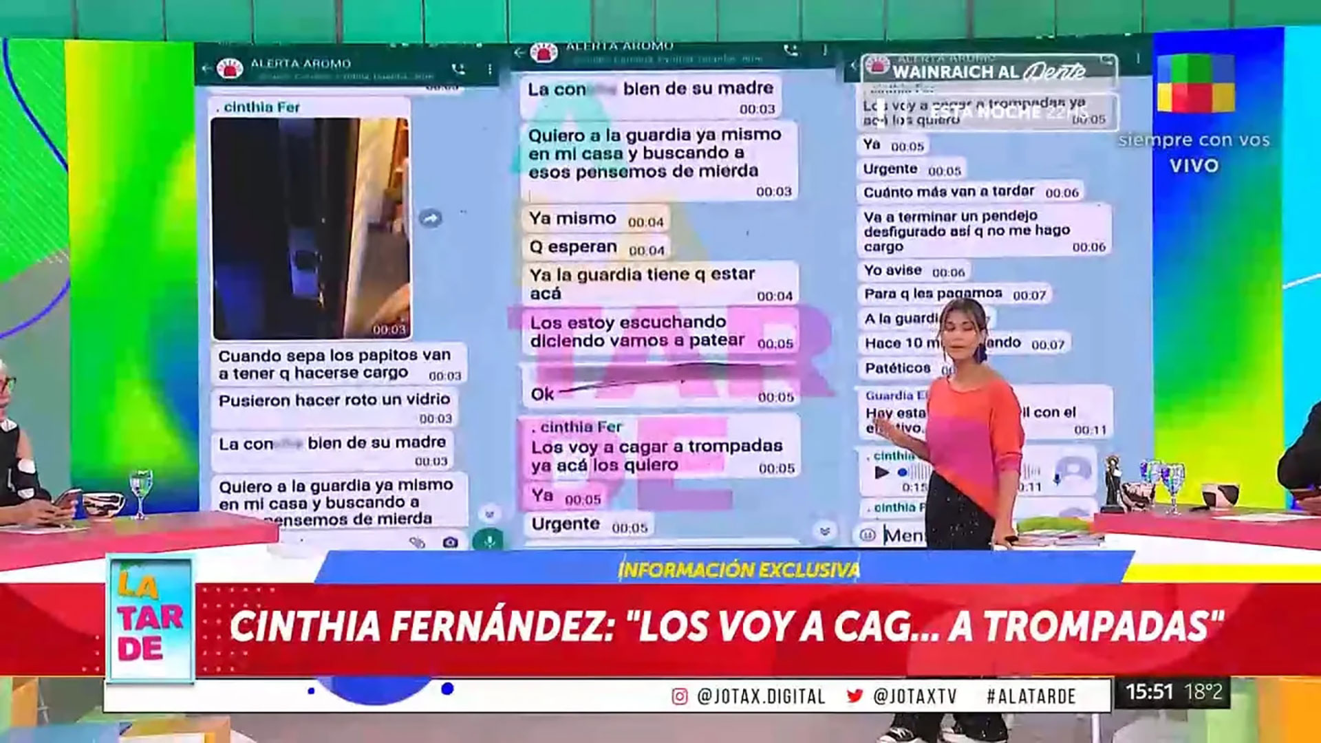 Los chats publicados en A la tarde que comprometen a Cinthia (Captura América)