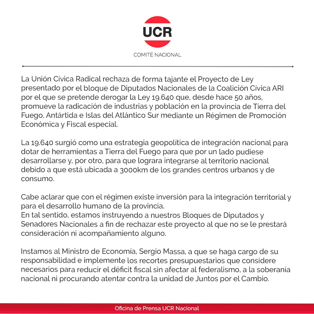 El comunicado de la UCR 