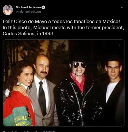 Durante su única visita a México, Michael Jackson conoció al entonces presidente Salinas de Gortari (Foto: Twitter/@michaeljackson)