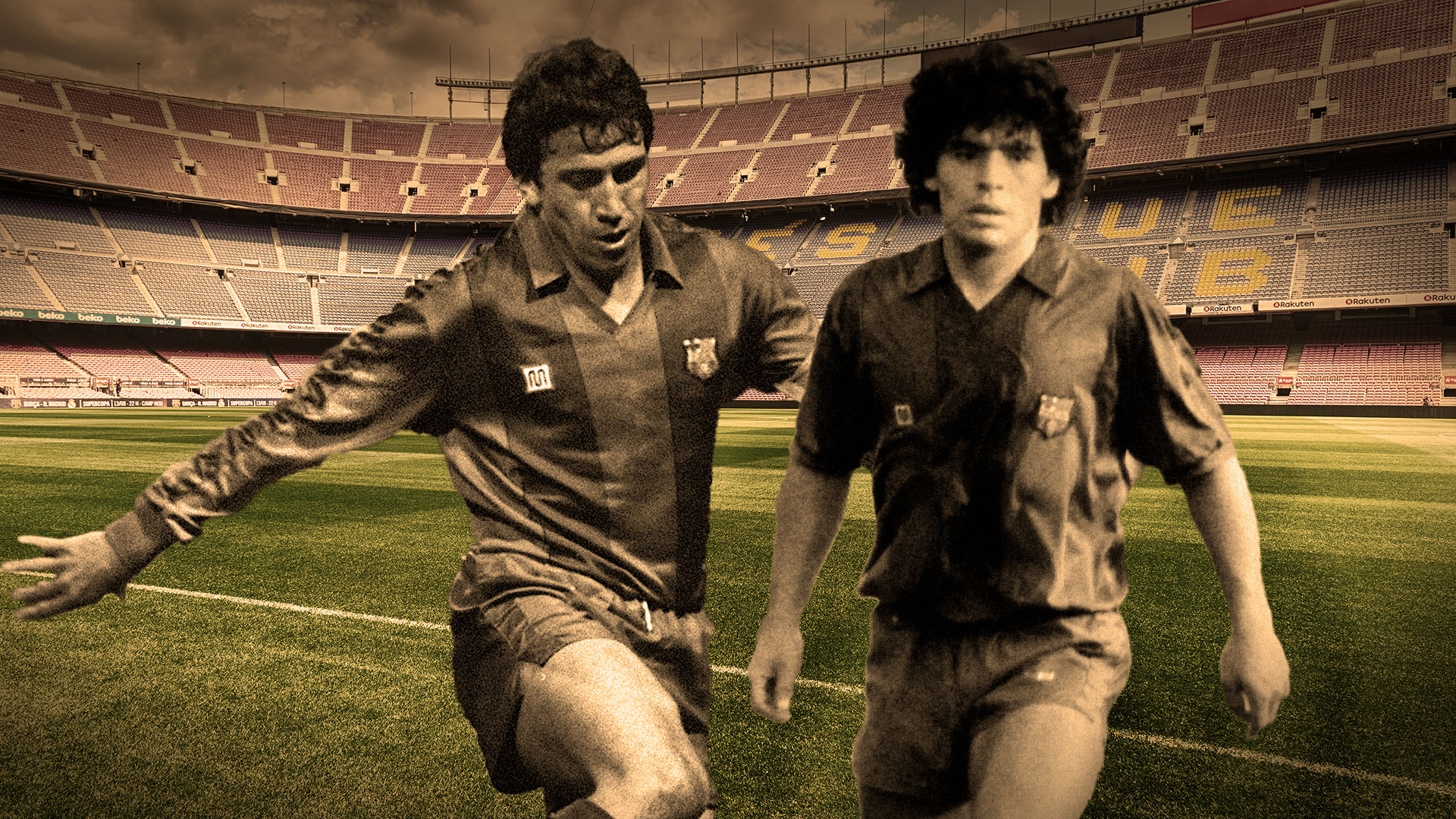 Muñoz y Diego, con el fondo del Camp Nou