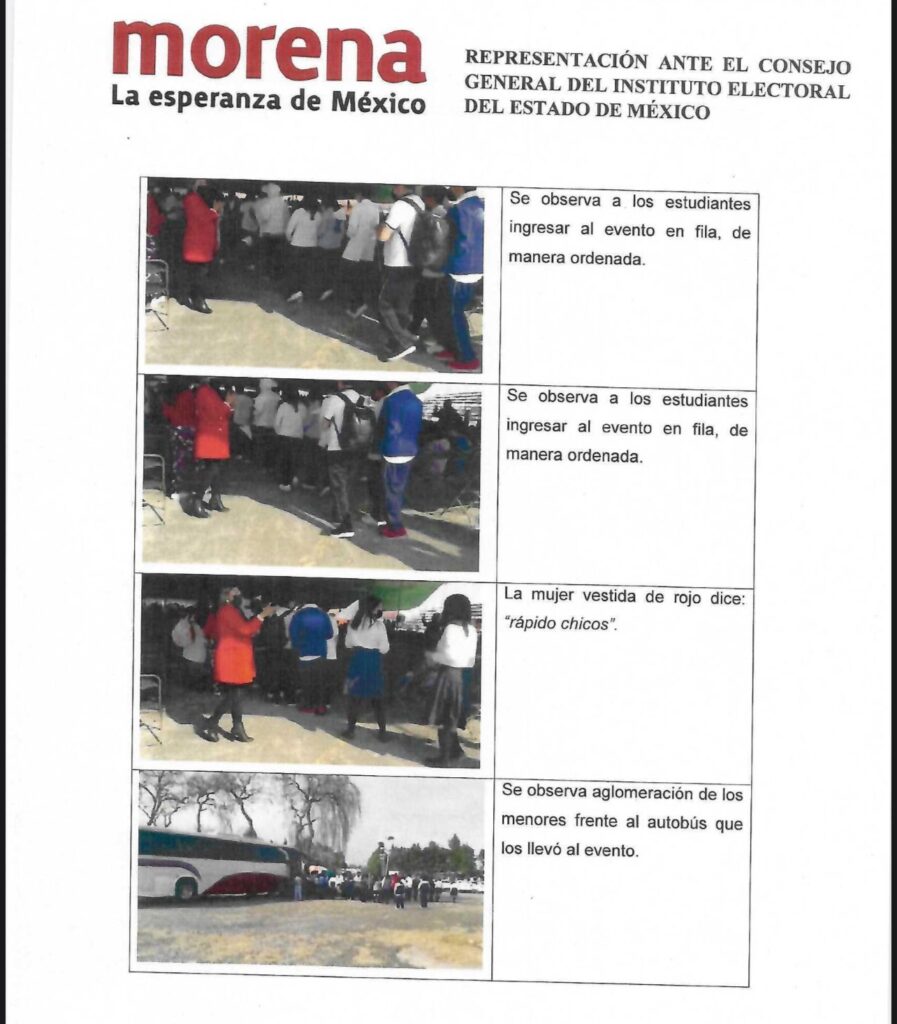 Morena delivered photos to the IEEM showing that minors had been "carried" to a PRI Edomex proselytizing event, in the municipality of Metepec Image: Morena