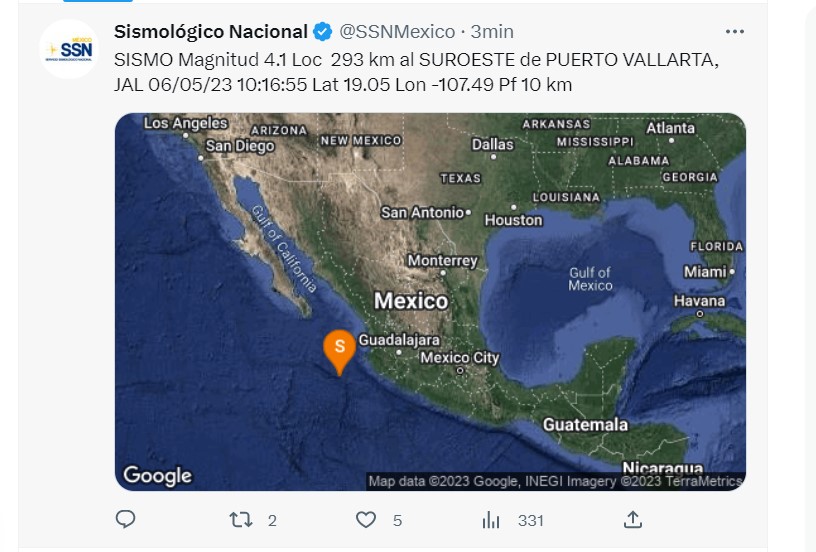 The National Seismological Service (SSN) reported the earthquake on its social networks (Screenshot)