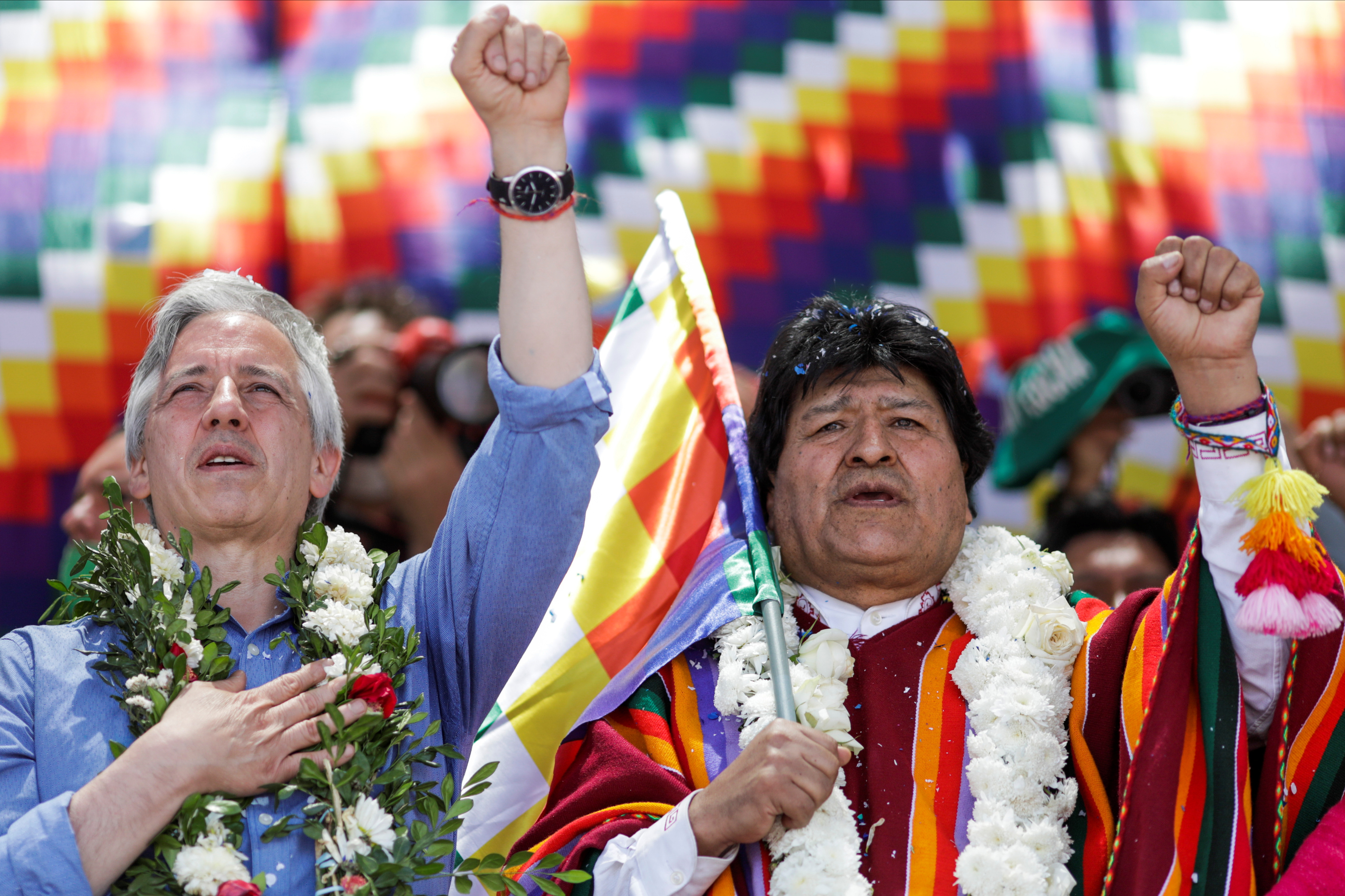 El ex presidente Evo Morales y el ex vicepresidente Alvaro Garcia Linera durante un acto en 2020. Morales definió a su vicepresidente durante catorce años, como “un enemigo más” (REUTERS/Ueslei Marcelino)