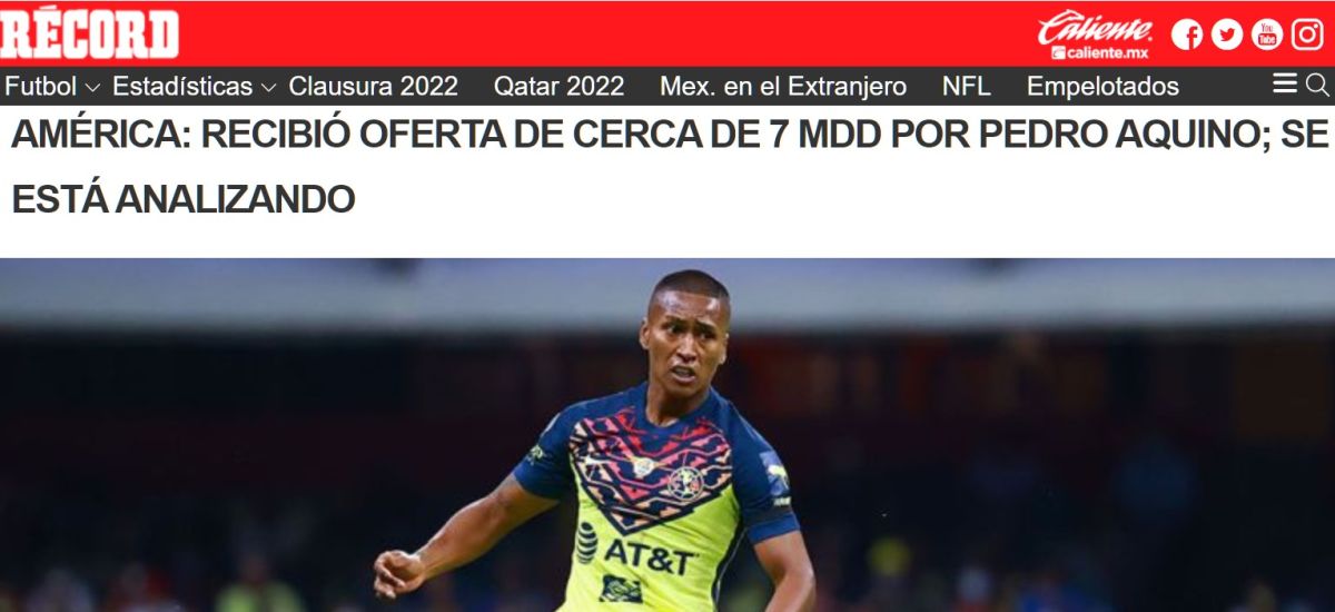 Pedro Aquino recibió una oferta y podría salir del América de México (Foto: Captura Récord)