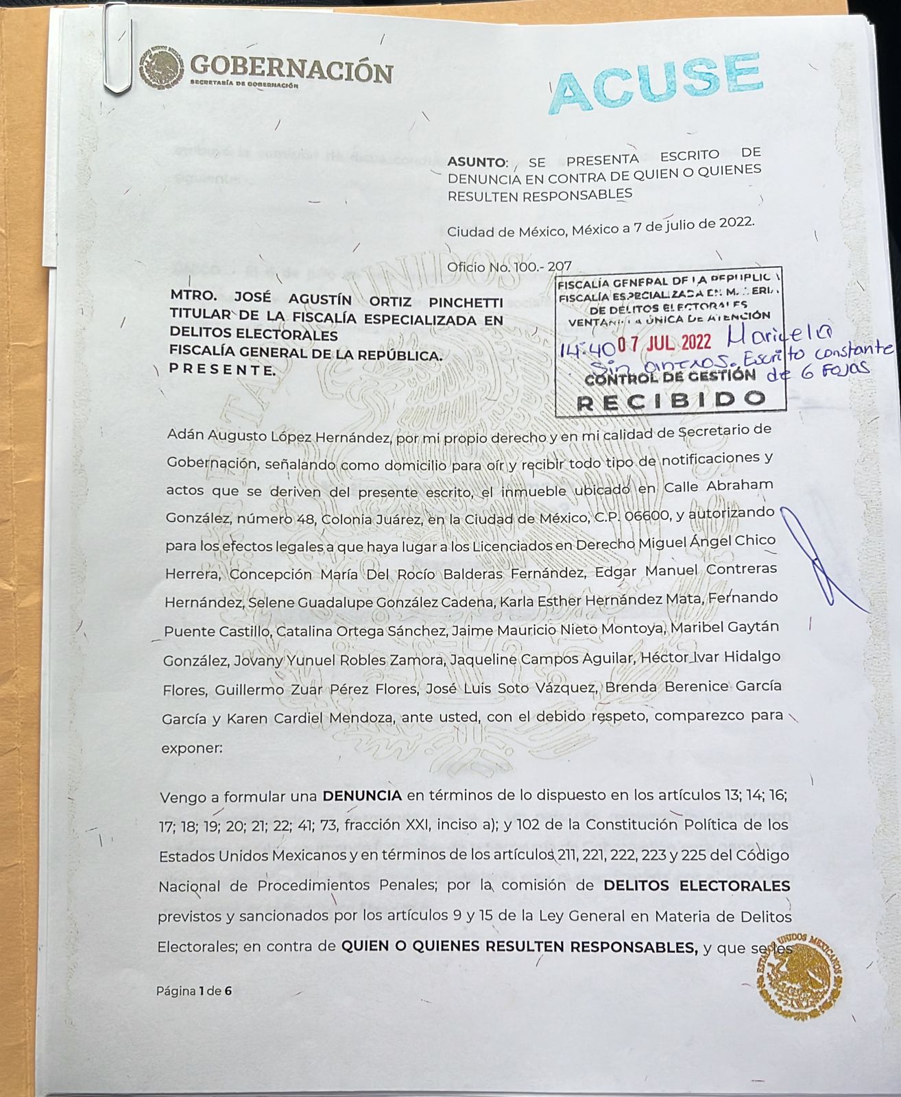 Los documentos fueron presentados a través de redes sociales (Foto: Twitter/ @SEGOB_mx)