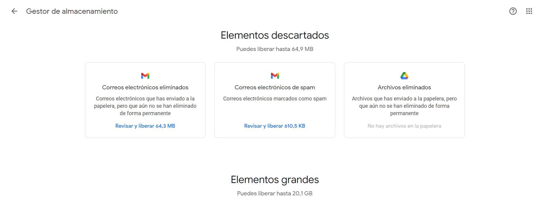 Así muestra la información el Administrador de Almacenamiento en Google One