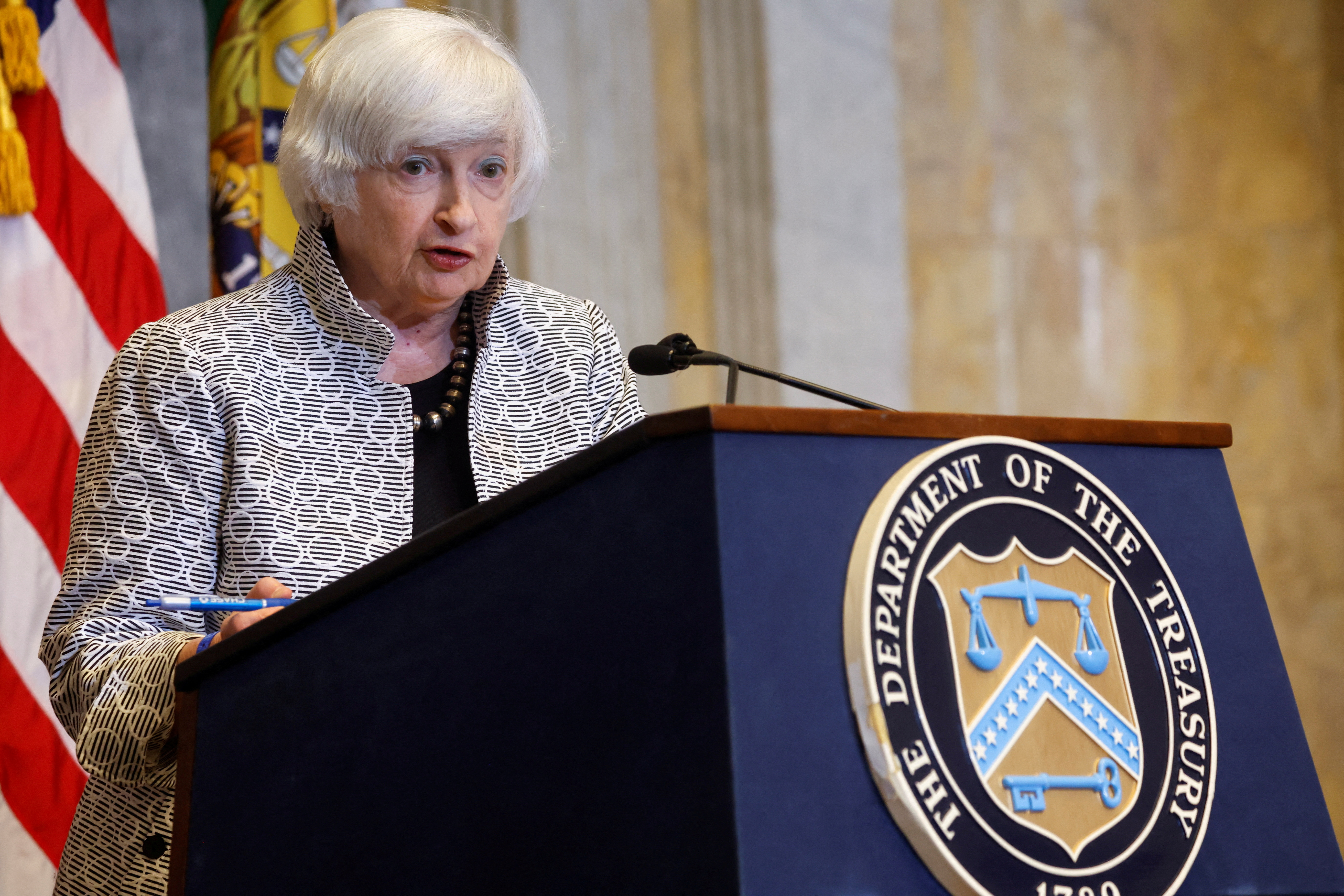 La secretaria del Tesoro de Estados Unidos, Janet Yellen, anunció la nueva ayuda económica a Ucrania (REUTERS/Jonathan Ernst)