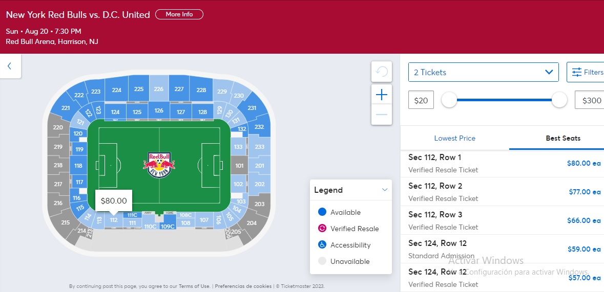 El precio de las entradas para NY-DCUnited