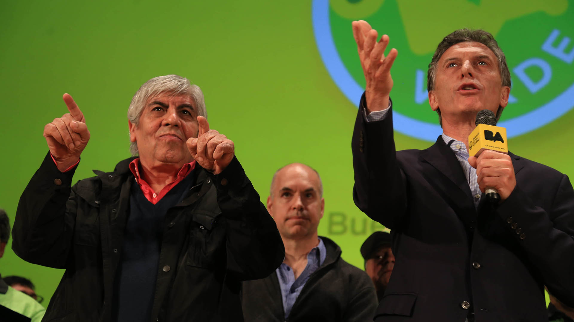 Hugo Moyano, Horacio Rodríguez Larreta y Mauricio Macri