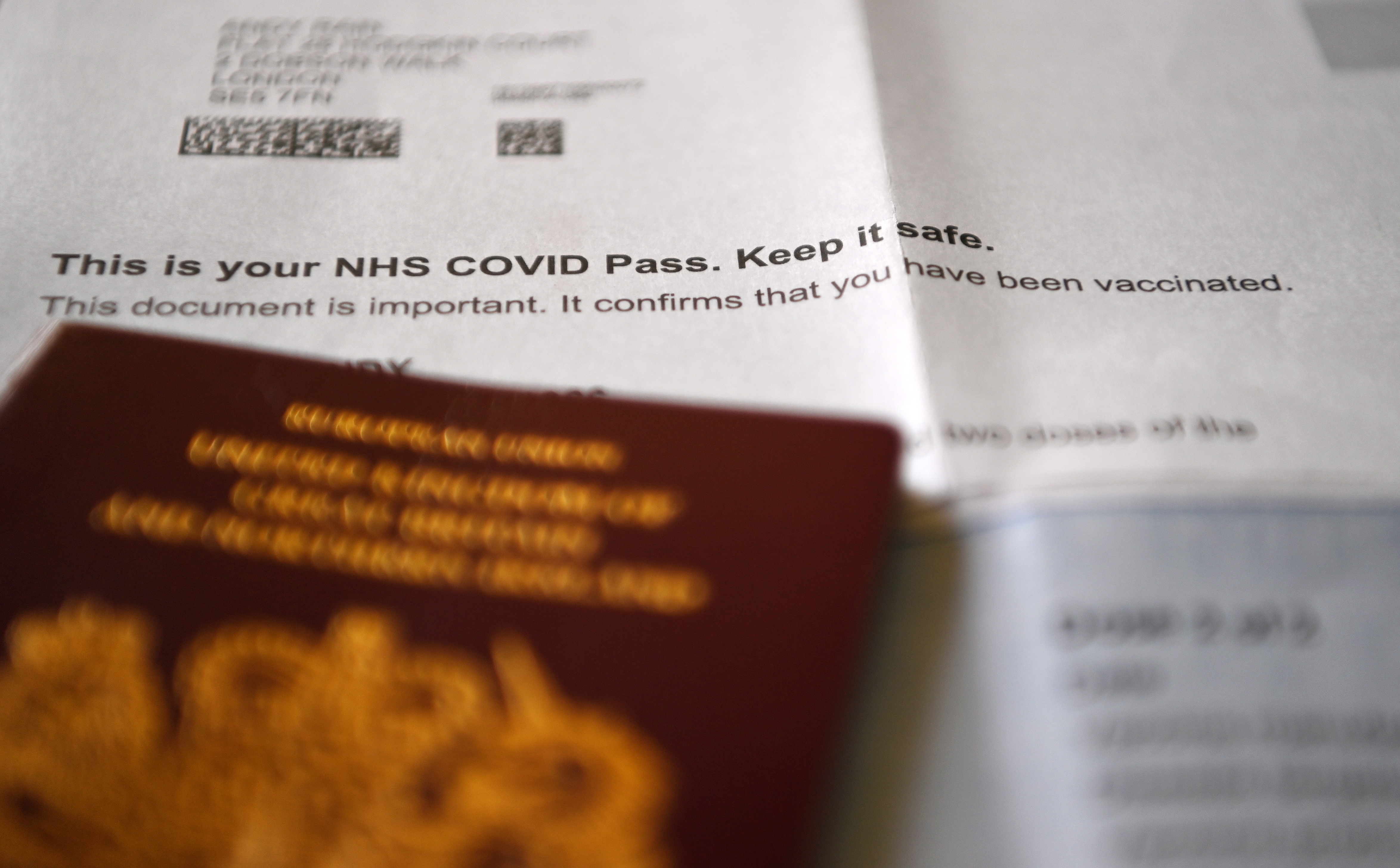 Imagen de archivo de un "pasaporte covid" emitido en Reino Unido. EFE/EPA/ANDY RAIN
