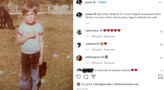 Post en Instagram de Juanes. Foto: Instagram @juanes
