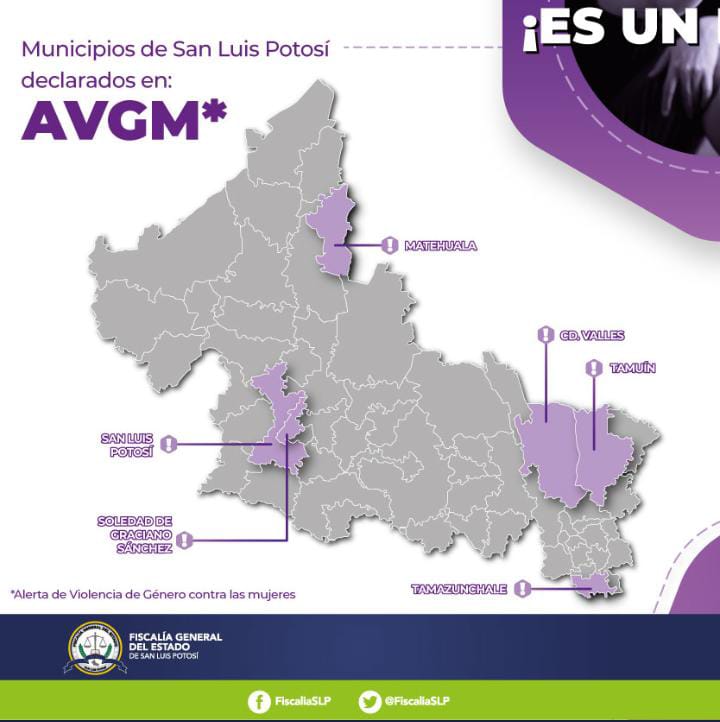 En San Luis Potosí se activó la Alerta de Violencia de Género en varios municipios. Foto: TW/@FiscaliaSLP