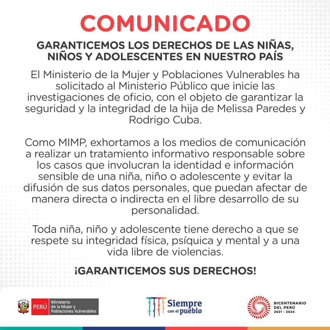 MIMP se pronuncia sobre caso Paredes-Cuba