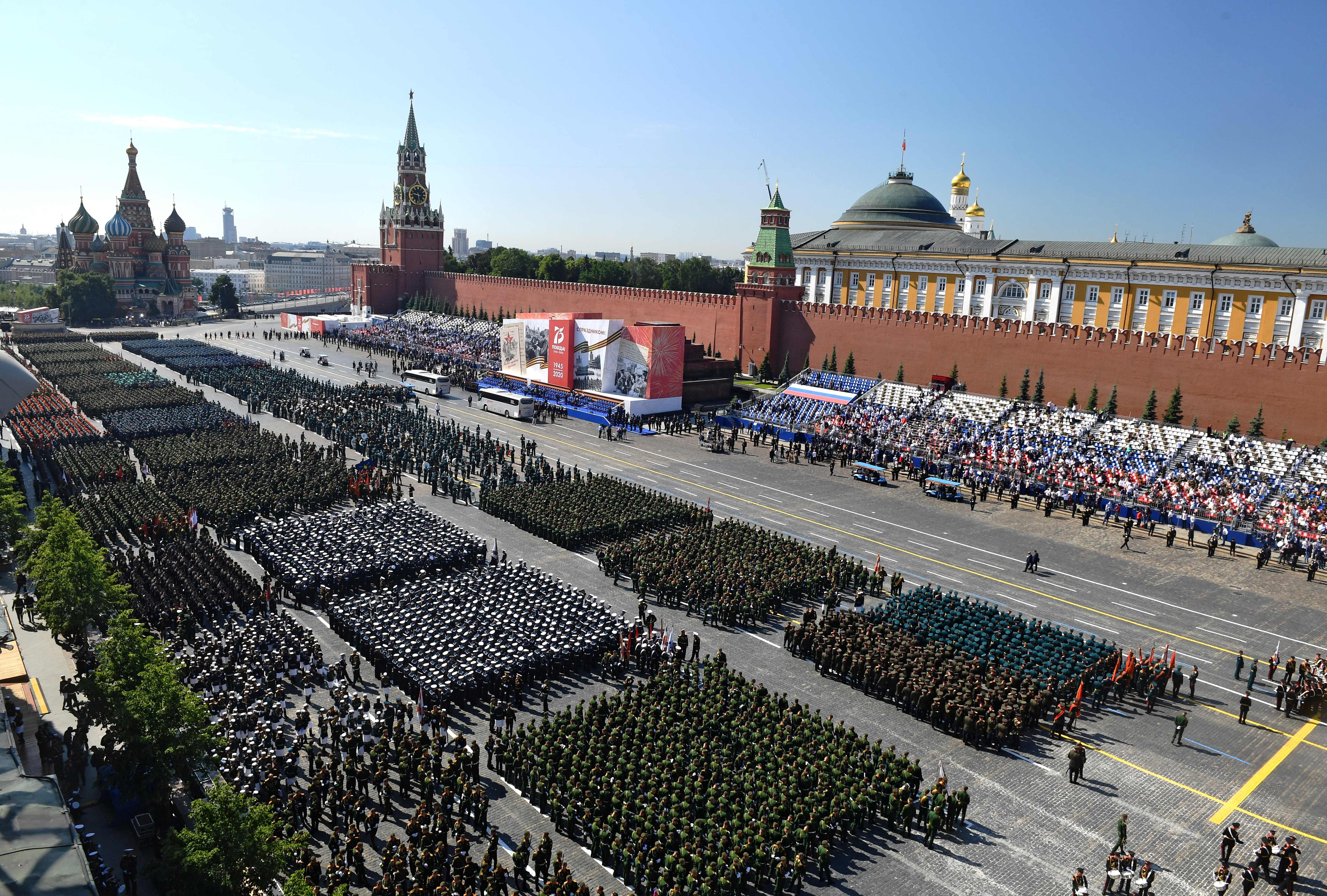 Una vista aérea muestra la Plaza Roja antes del Desfile del Día de la Victoria en Moscú, Rusia, en 2020 (REUTERS)