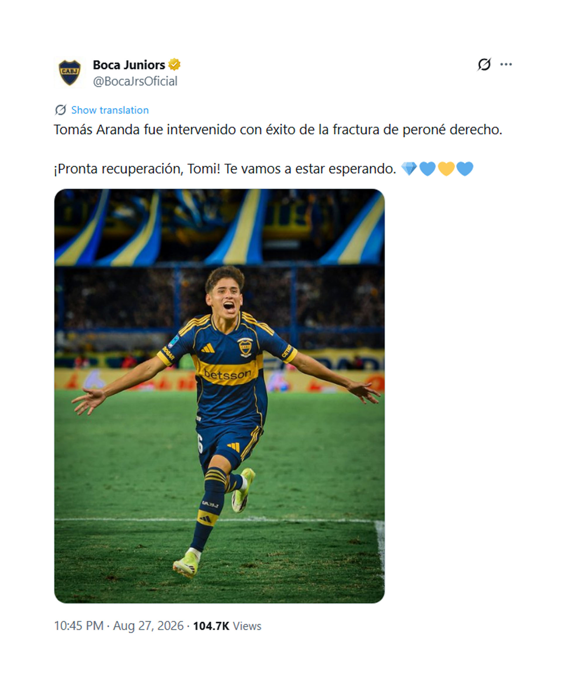 Tom&aacute;s Aranda fue operado del peron&eacute;: cu&aacute;ndo volver&aacute; a jugar y la decisi&oacute;n de Boca Juniors sobre un posible reemplazo