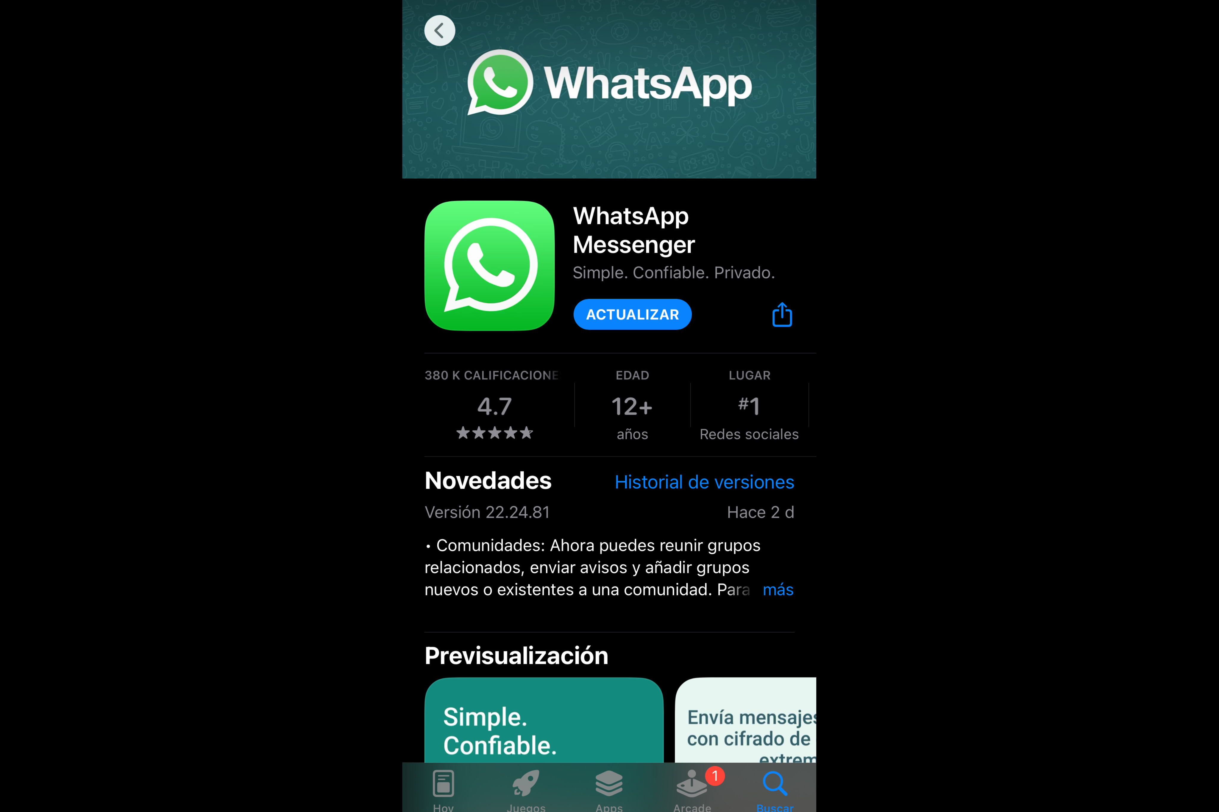 Actualizar WhatsApp desde App Store. (foto: Composición/Jose Arana)