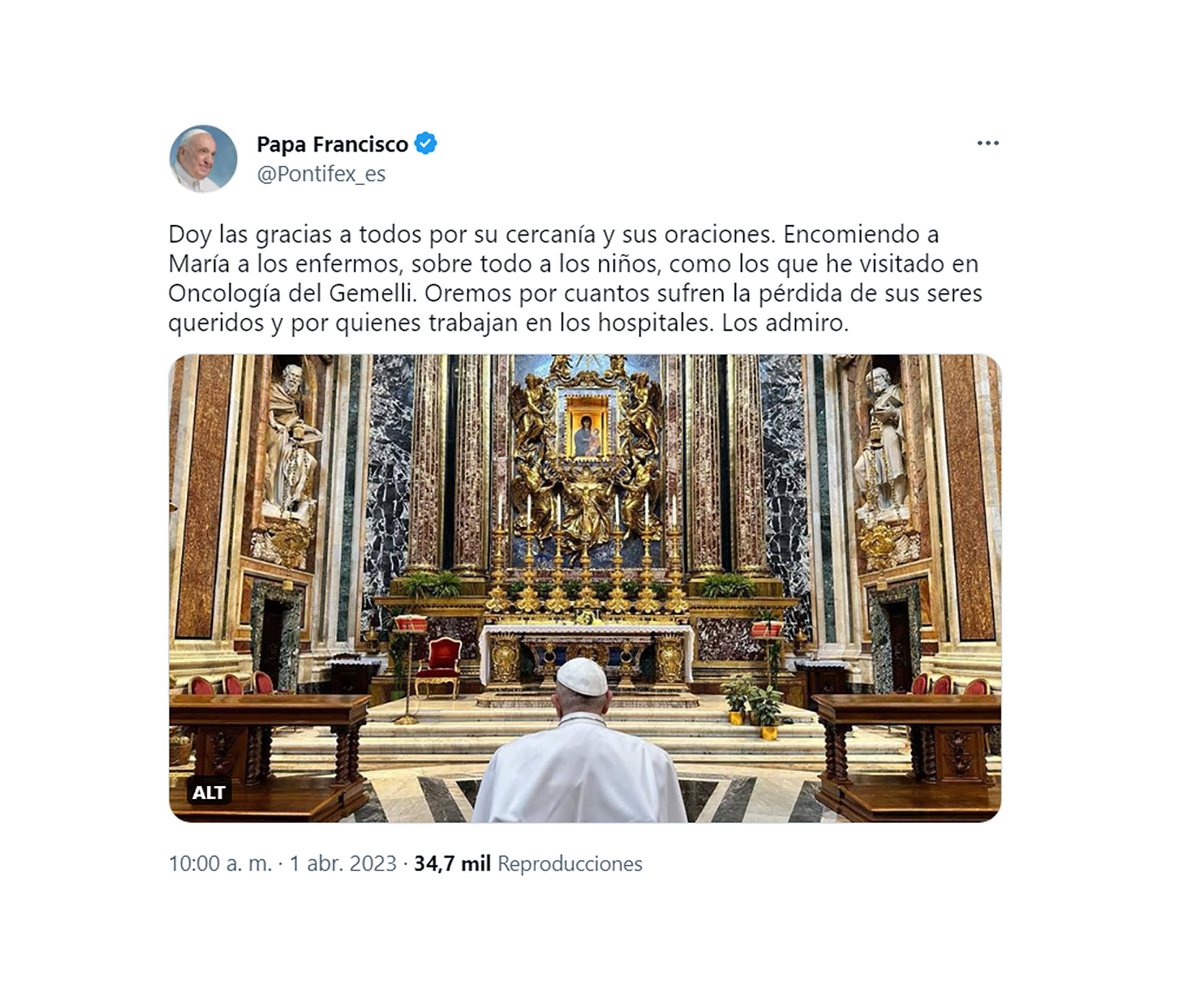 El mensaje del Papa tras recibir el alta médica