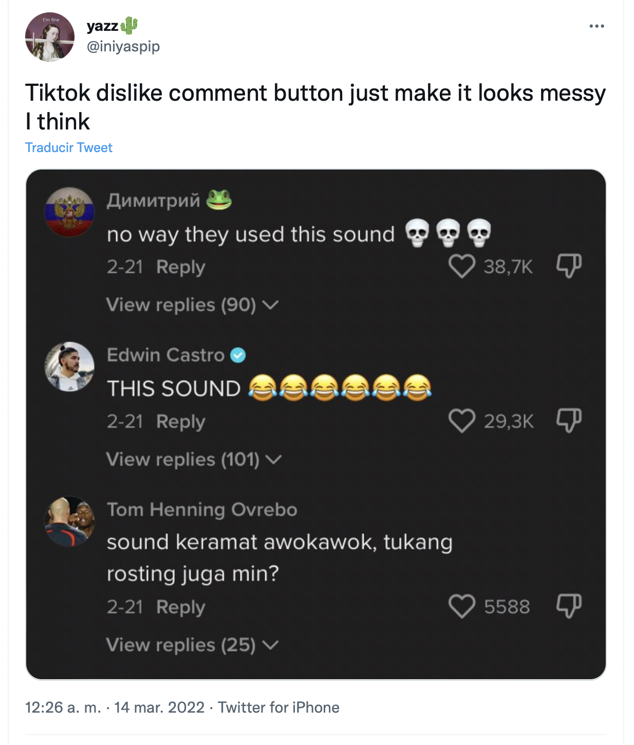Botón de No me gusta en TikTok. (foto: Twitter)