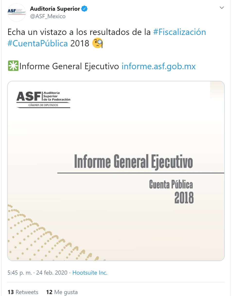Mexicanos Contra la Corrupción y la Impunidad (MCCI) identificó inconsistencias en los datos publicados en la plataforma de la Auditoría Superior de la Federación (ASF) (Foto: Twitter/ @ASF_Mexico)