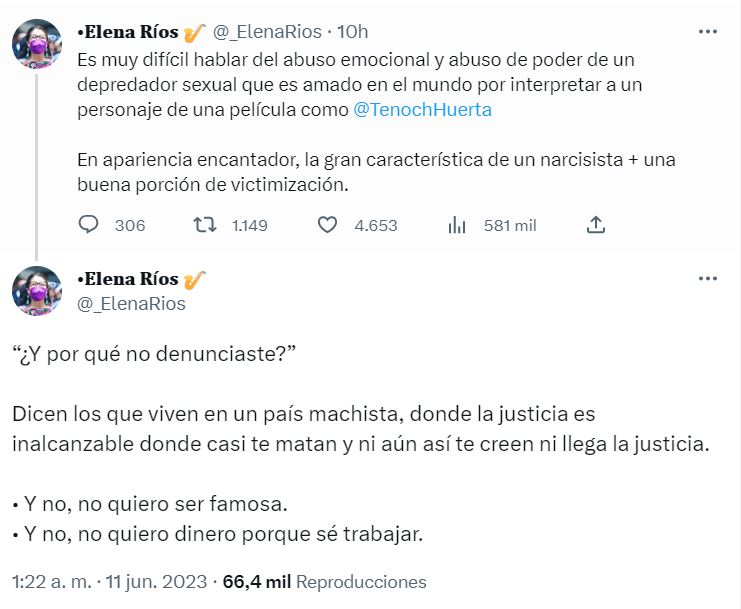 María Elena Ríos aseguró que tras acusación no busca “dinero o fama”
(Foto: Twitter)