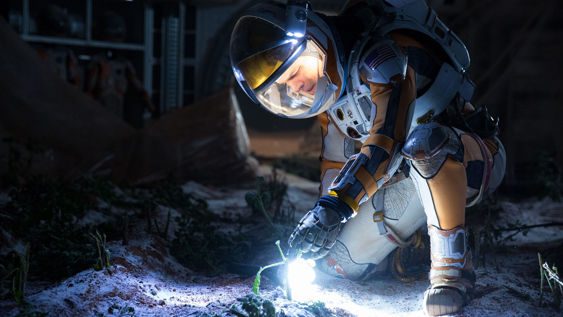 Matt Damon interpretando a un astronauta que queda varado en Marte