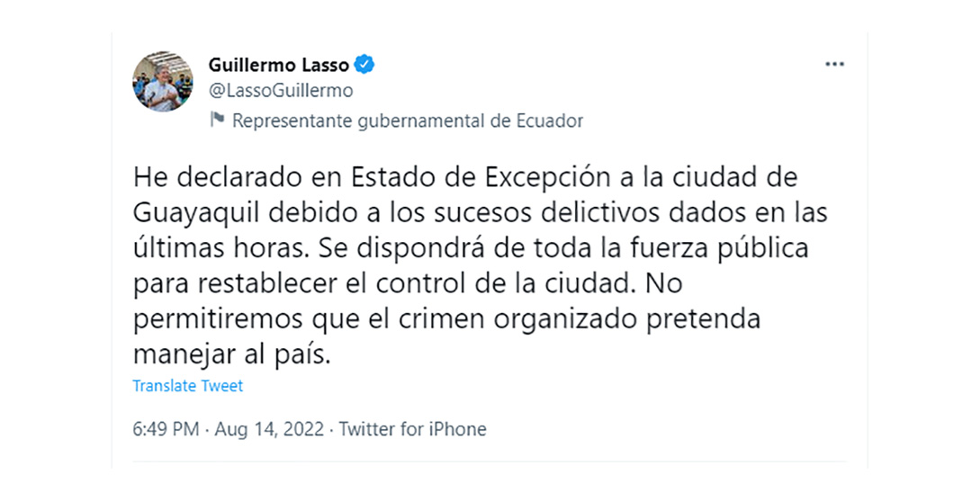 Tweet by Guillermo Lasso
